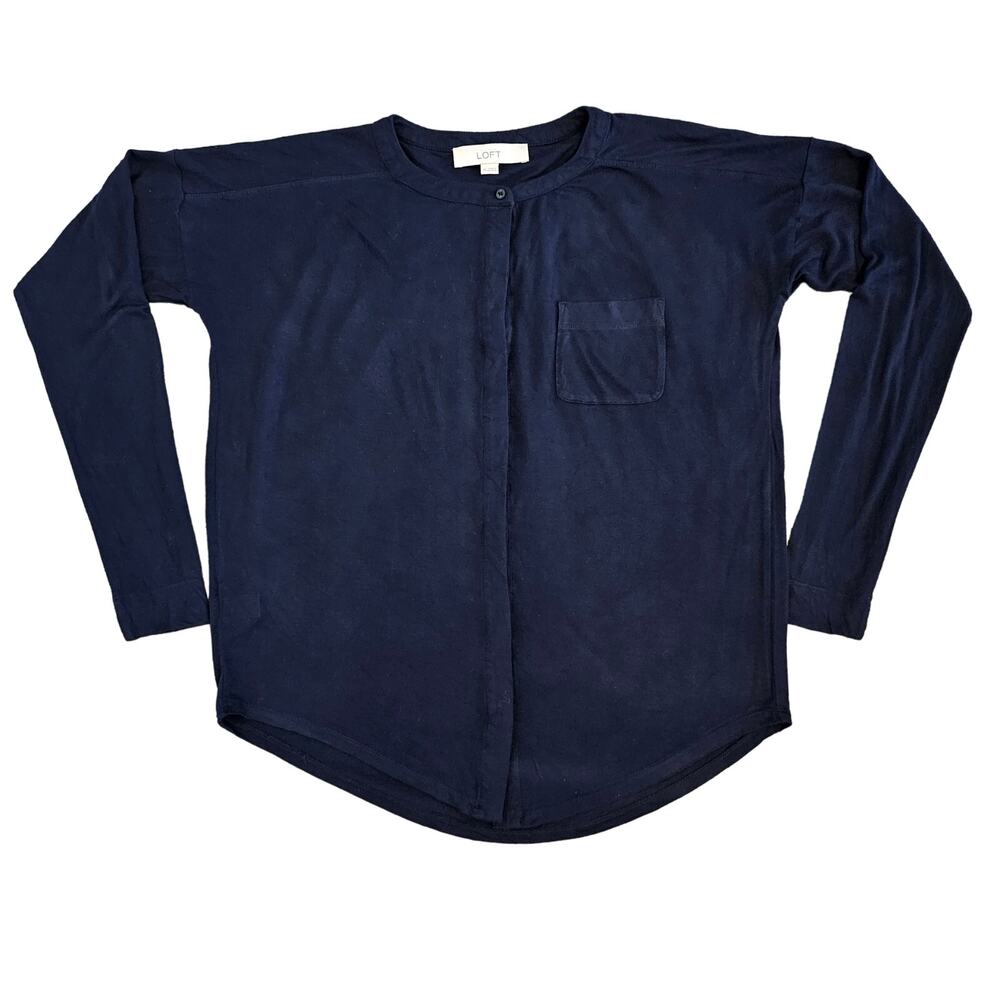 Ann Taylor LOFT Women’s Loose Blouse Long Sleeve Hidden Button Size XS Dark Blue